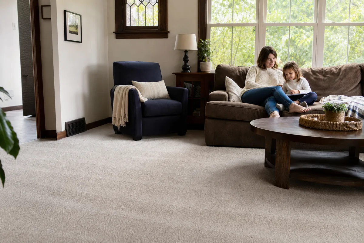 Technician preparing carpet and upholstery cleaning across northwest indiana in a Hammond home