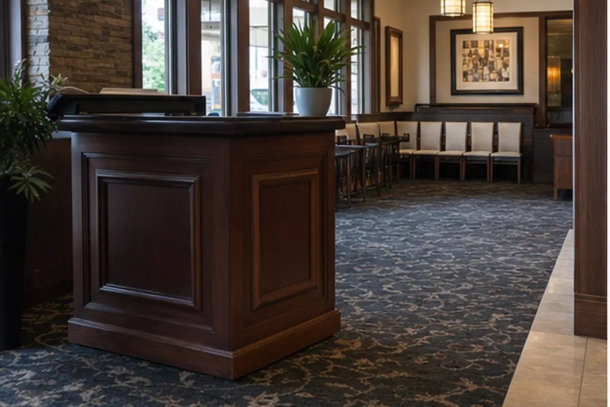Technician cleaning carpet between restaurant tables after service hours