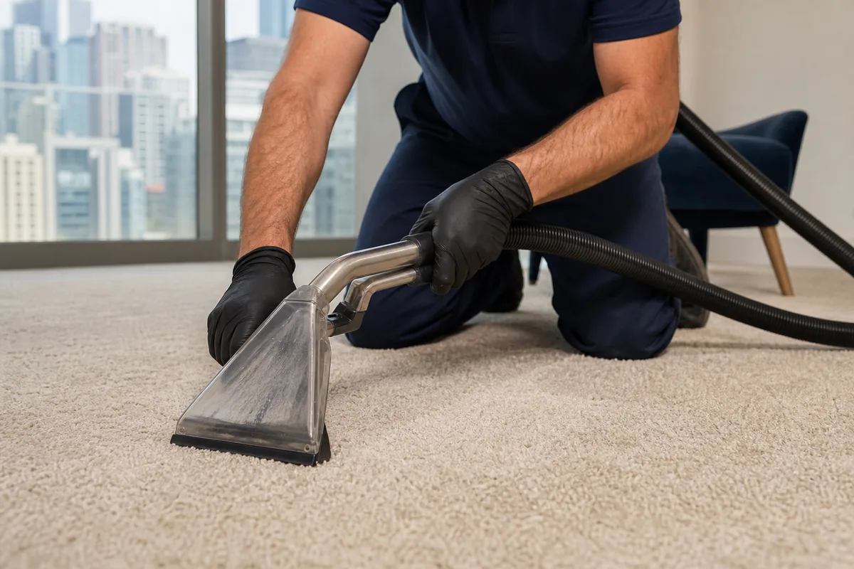 Technician preparing steam cleaning or dry cleaning: what fits the carpet in a Hammond home